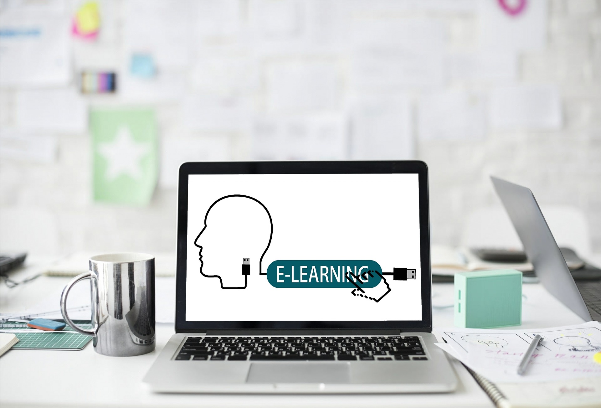 A laptop set up for online learning